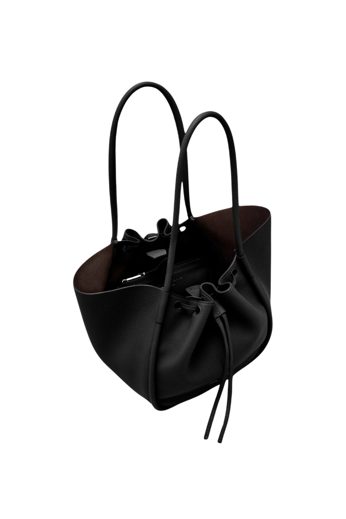 Large Ruched Tote In Soft Pebbled Calf - Black