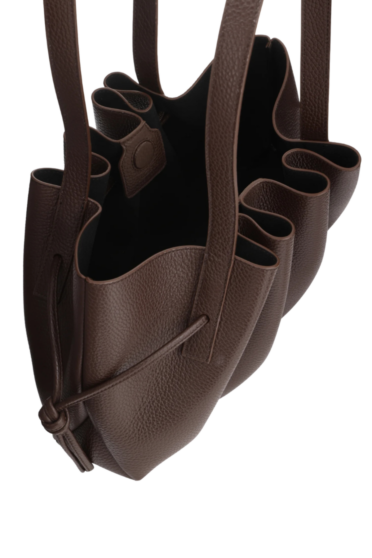 Scallop Shoulder Bag Pebble Grain Leather - Espresso