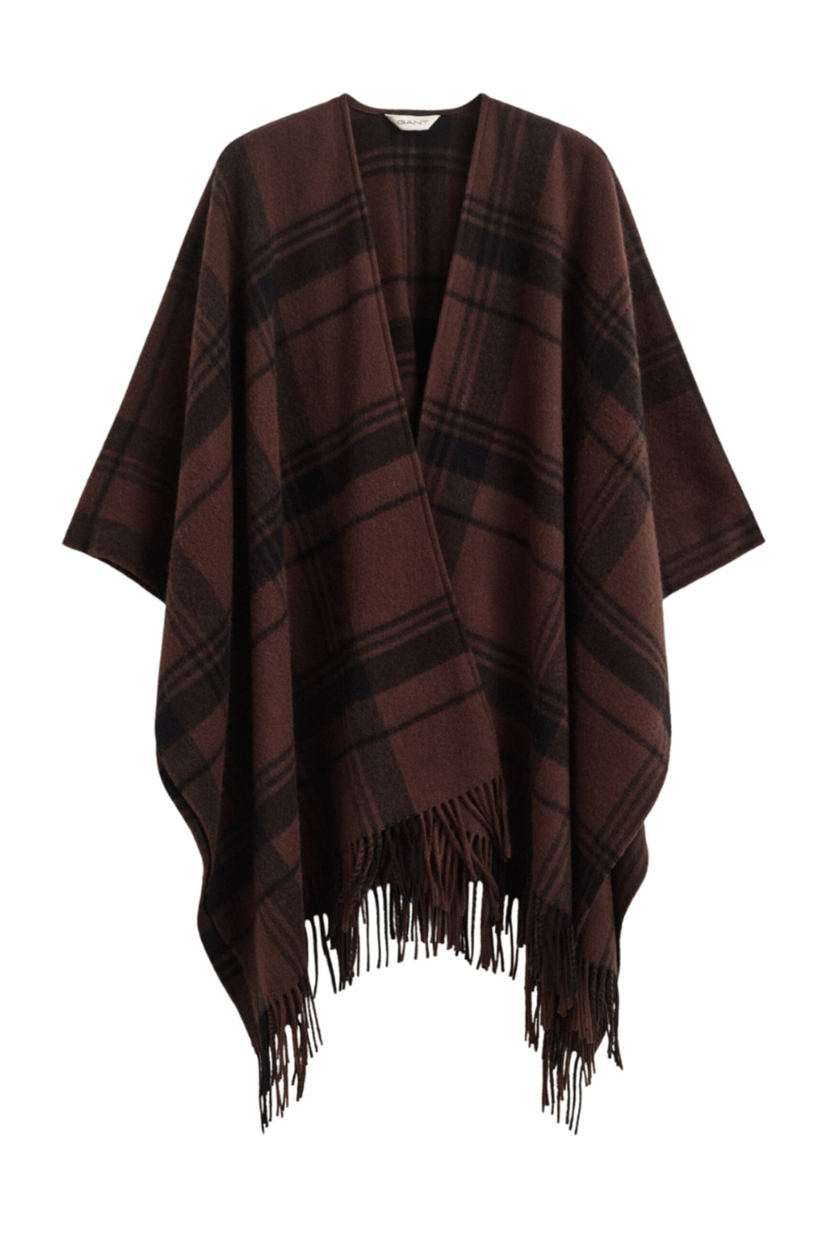 Check Wool Poncho - Deep Brown