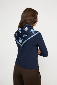 Floral Print Silk Scarf - Evening Blue