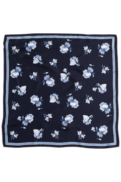 Floral Print Silk Scarf - Evening Blue