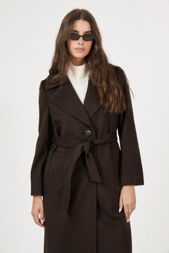 Cashmere Coat W Clareta Belt Long - Dark Brown