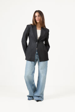 Fitted Wool Blazer - Black