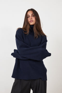 Soft Wool Turtleneck - Navy Blue