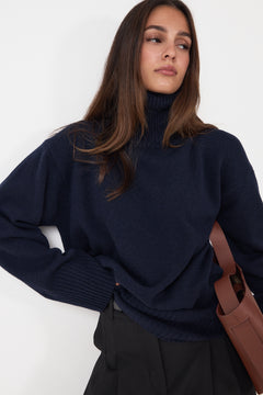 Soft Wool Turtleneck - Navy Blue