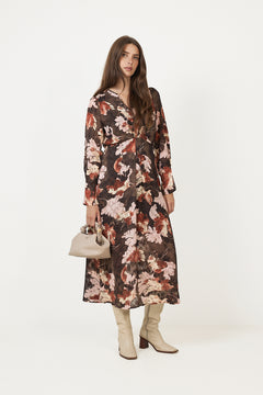 Masoniw Dress - Brown W Pink Fall Leaves