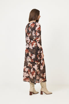 Masoniw Dress - Brown W Pink Fall Leaves