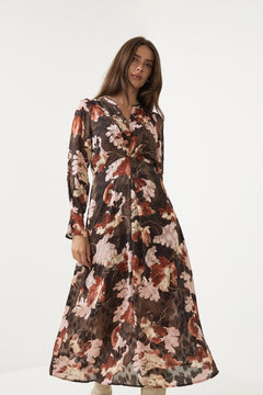 Masoniw Dress - Brown W Pink Fall Leaves