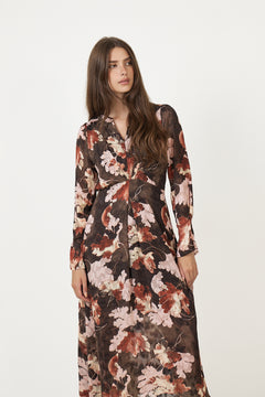 Masoniw Dress - Brown W Pink Fall Leaves