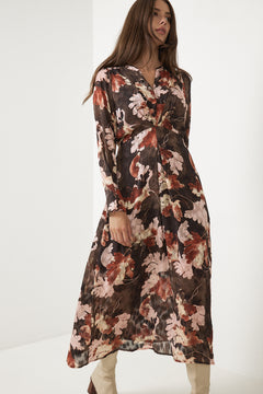 Masoniw Dress - Brown W Pink Fall Leaves