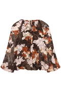 Masoniw Balloon Blouse - Brown W Pink Fall Leaves