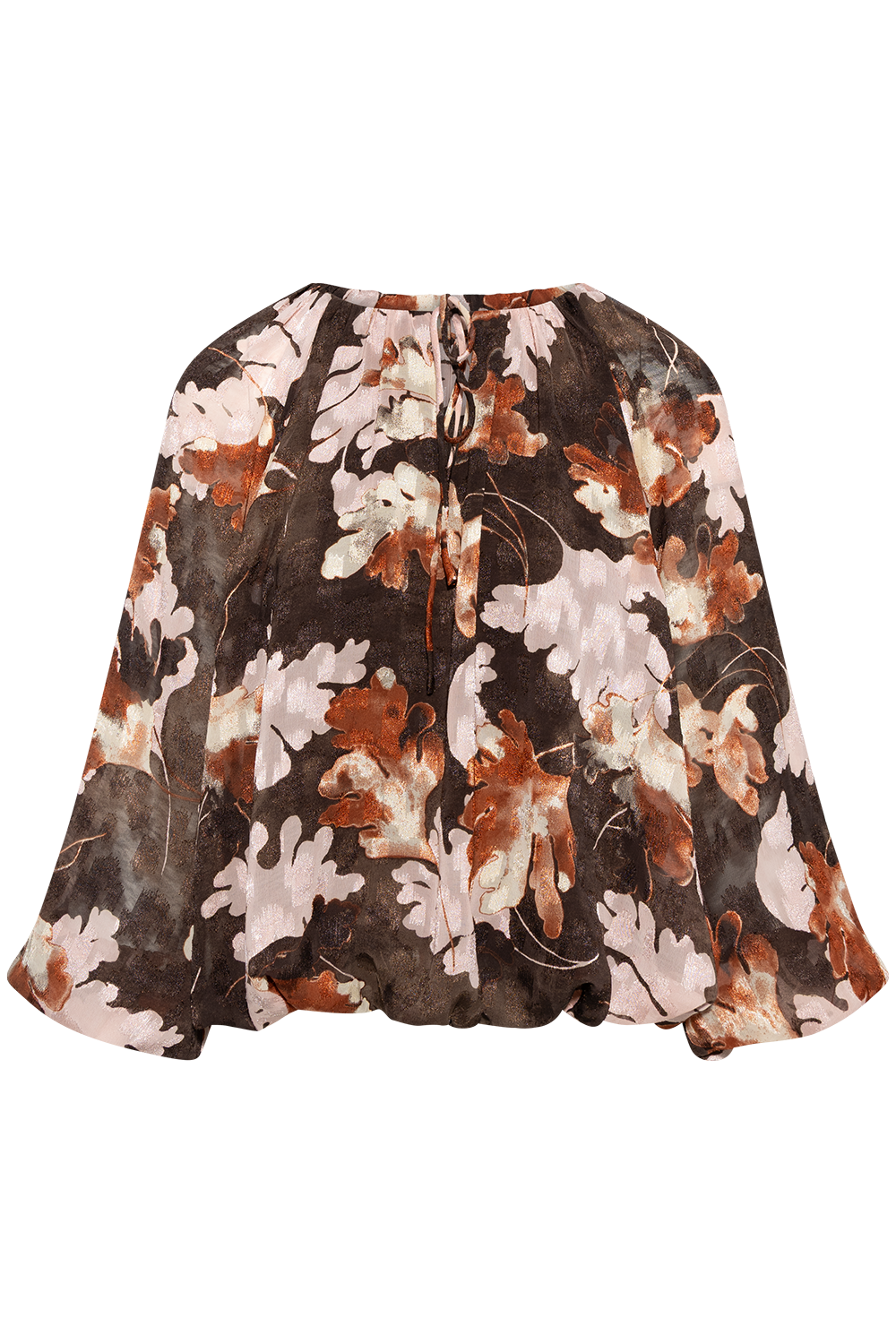 Masoniw Balloon Blouse - Brown W Pink Fall Leaves