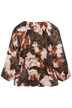 Masoniw Balloon Blouse - Brown W Pink Fall Leaves