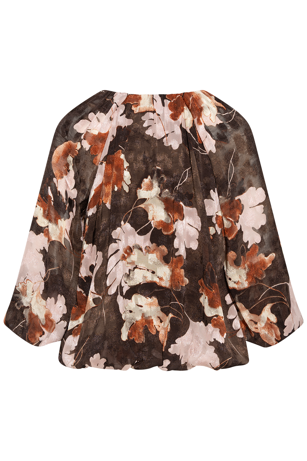 Masoniw Balloon Blouse - Brown W Pink Fall Leaves