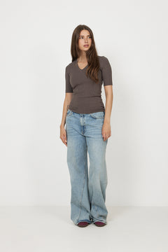Dagnaiw Melange V T-Shirt - Chocolate Brown Melange