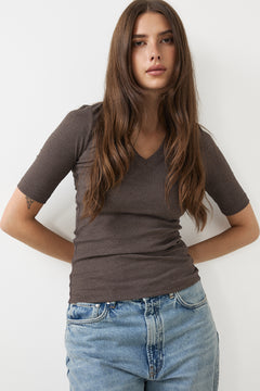 Dagnaiw Melange V T-Shirt - Chocolate Brown Melange