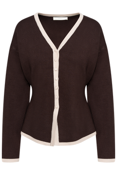 Yenahiw Contrast Cardigan - Chocolate Brown