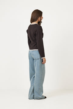 Yenahiw Contrast Cardigan - Chocolate Brown