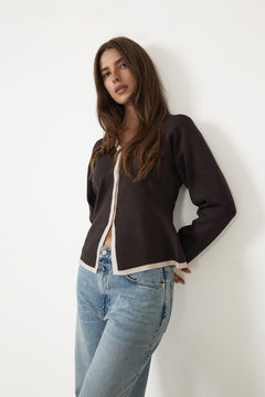 Yenahiw Contrast Cardigan - Chocolate Brown