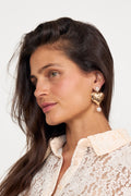 Mottled Gold Heart Crystal Earring - Gold