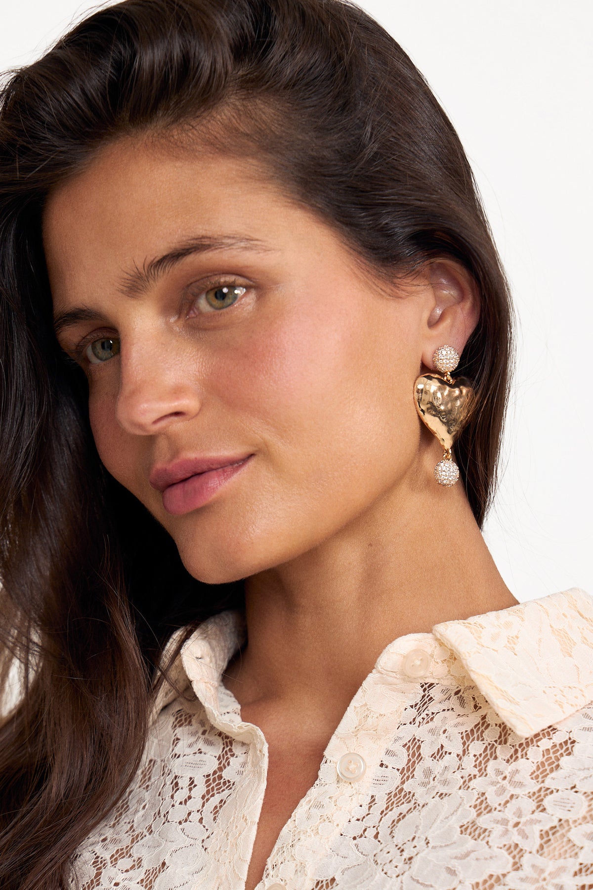 Mottled Gold Heart Crystal Earring - Gold