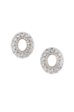 Oval Crystal Pearl Earrings - Silver