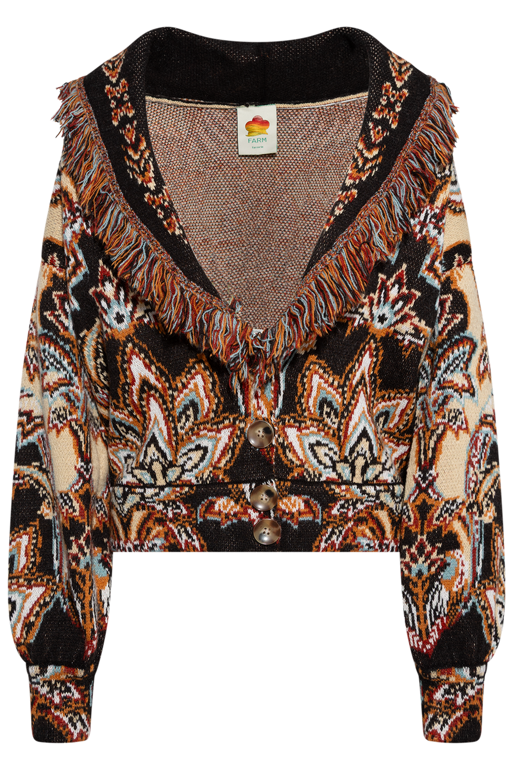 Tapestry Knit Fringe Cardigan - Dream Cream