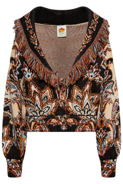Tapestry Knit Fringe Cardigan - Dream Cream