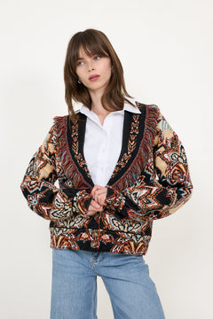 Tapestry Knit Fringe Cardigan - Dream Cream