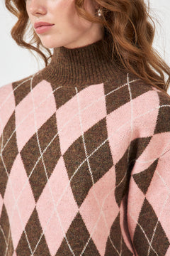 Eve Wool Argyle Sweater - Pink