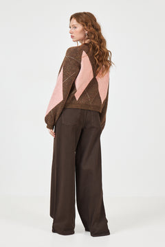 Catherine Wool Argyle Cardigan - Brown