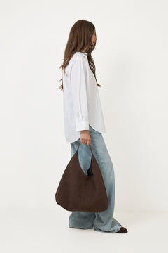 Suna Suede Tote Bag - Dark Brown