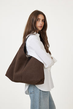 Suna Suede Tote Bag - Dark Brown