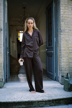 Mel Cotton Pointelle Pj Pants - Dark Brown