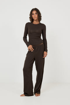 Mel Cotton Pointelle Pj Pants - Dark Brown