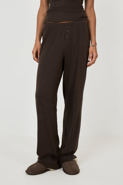 Mel Cotton Pointelle Pj Pants - Dark Brown