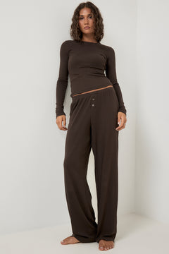 Mel Cotton Pointelle Pj Pants - Dark Brown
