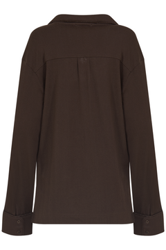 Meli Cotton Pointelle Pj Shirt - Dark Brown