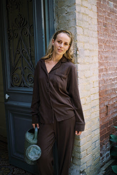 Meli Cotton Pointelle Pj Shirt - Dark Brown