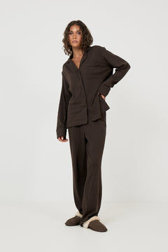Meli Cotton Pointelle Pj Shirt - Dark Brown