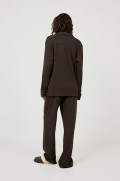 Meli Cotton Pointelle Pj Shirt - Dark Brown