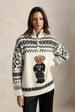 Ski Polo Bear Wool-Cashmere Quarter-Zip - Authentic Cream
