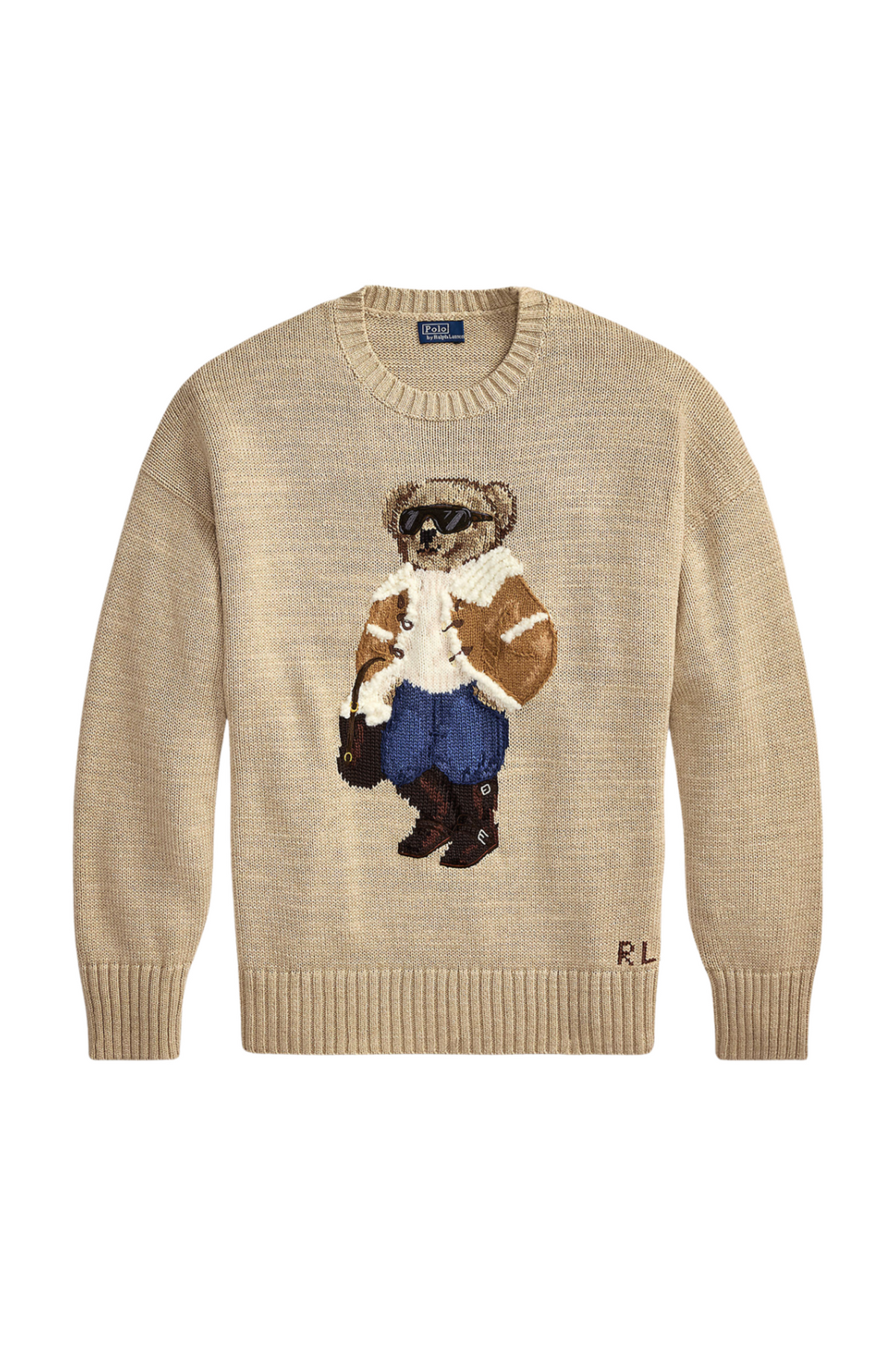 Winter Polo Bear Crewneck Sweater - Tan Multi