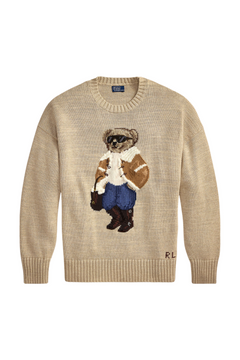 Winter Polo Bear Crewneck Sweater - Tan Multi