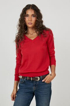 Cassandra Merino Wool V-Neck - Bright Red