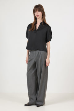 Anelle Heavy Sateen Blouse - Black