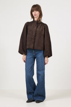 Tirsa Faux Suede Jacket - Dark Brown