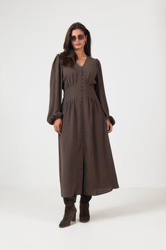 Annelie Solid Crepe Dress - Dark Brown