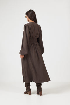 Annelie Solid Crepe Dress - Dark Brown