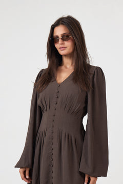 Annelie Solid Crepe Dress - Dark Brown